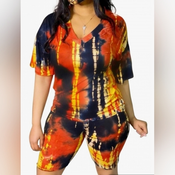 Medium Vibrant Orange Tie-Dye Two-Piece Set - Picture 1 of 5